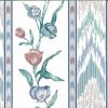flame stitch vintage wallpaper, stripes, floral, flowers, blue, green, rose, striped, stripe, bedroom, dining room, traditional, classic
