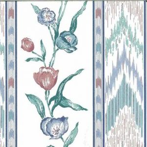 Flame Stitch Vintage Wallpaper Floral Tulip Stripe Rose Blue 586671 D/Rs