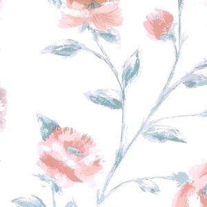 Vintage Wallpaper Peach Floral Satin Green Textured CC11352 D/Rs
