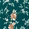 green satin roses vintage wallpaper, blue, brown, cotage