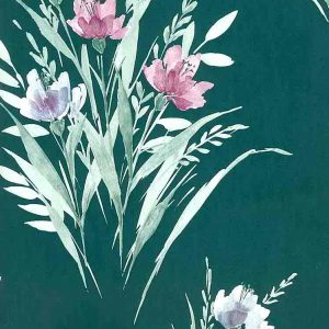 Shand Kydd Vintage Wallpaper Green Satin Floral Pink UK 651428 D/Rs