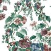 vintage wallpaper morning glories, purpe, lavender, green, blue, Off-White