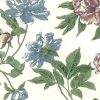 vintage wallpaper blue rose floral, white, green, cottage style