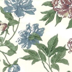 Vintage Wallpaper Blue Rose Floral Green White 705-4302 D/Rs