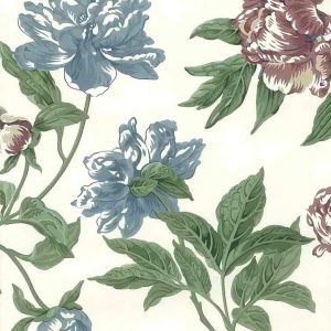 Vintage Wallpaper Blue Rose Floral Green White 705-4302 D/Rs