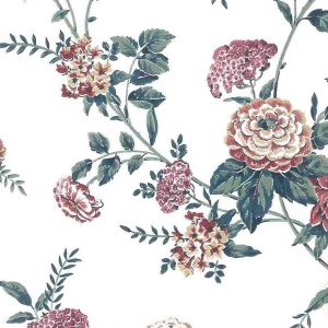 Pink Cottage Floral Vintage Wallpaper Green Off-White SOP3091 D/Rs