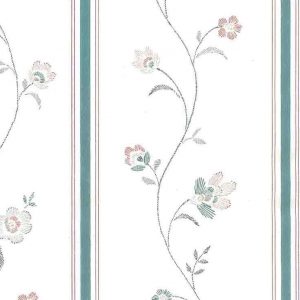 Waverly Stencil Vintage Wallpaper Floral Pink Teal Cream 552360 D/Rs