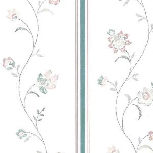 Waverly Stencil Vintage Wallpaper Floral Pink Teal Cream 552360 D/Rs