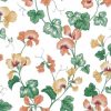 orchid vintage wallpaper, yellow, orange, green, vines, leaves, kitchen