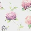 vintage wallpaper hydrangea floral, purple, lavender, cream, green, faux finish, floral vintage