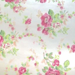 Vintage Wallpaper Roses Pink Victorian Pearlized White AK7403 D/Rs