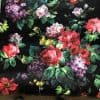 black red floral wallpaper, poppies, gray, silver, dining room