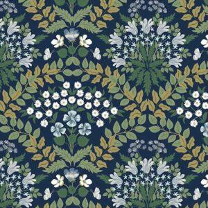 Rifle Wallpaper Navy Green Bramble Blue Gold Metallic Arts and Crafts RP7324