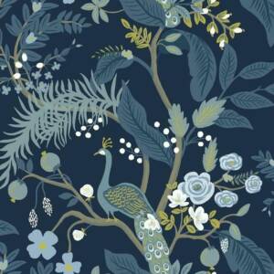 Rifle Navy Peacock Wallpaper RP5172 Blue Green Gold Teal Animals