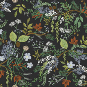 Juniper Forest Rifle Wallpaper Black Woodsy Floral RI5166