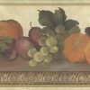 fruit vintage wallpaper border,beige,green,purple,orange,egg and dart, kitchen