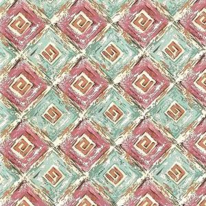 Vintage Greek Key Wallpaper Diamond Pink Teal PL2172 D/Rs