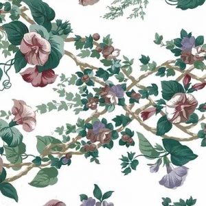Morning Glories Vintage Wallpaper Floral Cranberry Green UK 17916 D/Rs