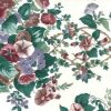 Morning Glories Vintage Wallpaper in Cranberry, Purple, Green, & White