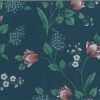 Vintage Floral Wallpaper in Slate Blue, Pink, & Green