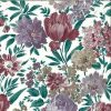 Lush Floral Vintage Wallpaper in Lavender, Green, Cranberry & Taupe