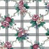 Lattice Waverly Floral Vintage Wallpaper in White, Taupe, Rose & Green.