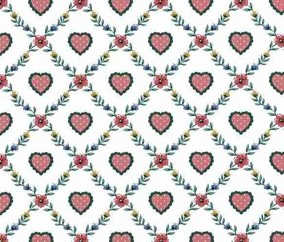 Hearts Vintage Wallpaper with Diamond Shaped floral vines