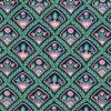Arts Crafts Floral Vintage Wallpaper in Green, Pink. Blue & Black Diamonds