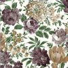Vintage Victorian Floral Wallpaper in Purple, Taupe, Green, & White