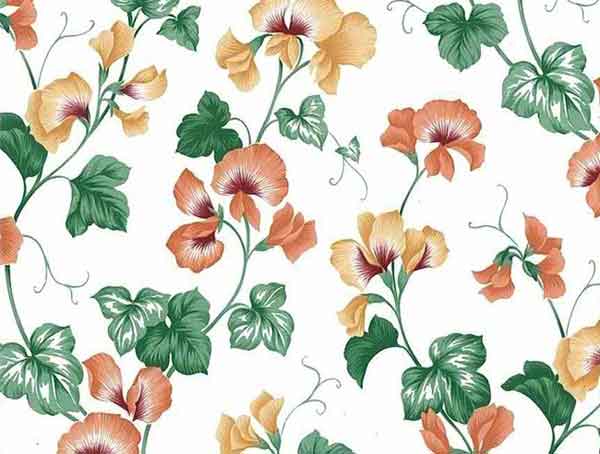 Orange Orchids Vintage Wallpaper in White, Yellow, & Green