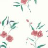 Vintage Wallpaper pink floral, Off-White, green