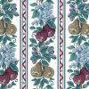 Vintage Fruit Striped Wallpaper in Blue, Red, Green, & White