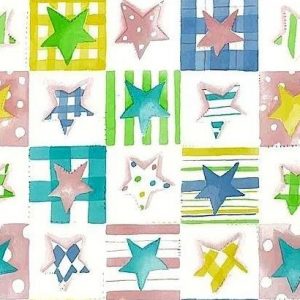 Plaid Stars Vintage Wallpaper Pink Green Blue Yellow Kids GR60012 D/Rs