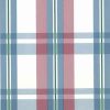 Plaid Vintage Wallpaper pink blue, Green accents on White