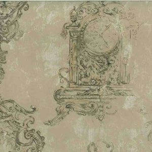 Ronald Redding Clock Vintage Wallpaper Taupe Gold MB8569 D/Rs